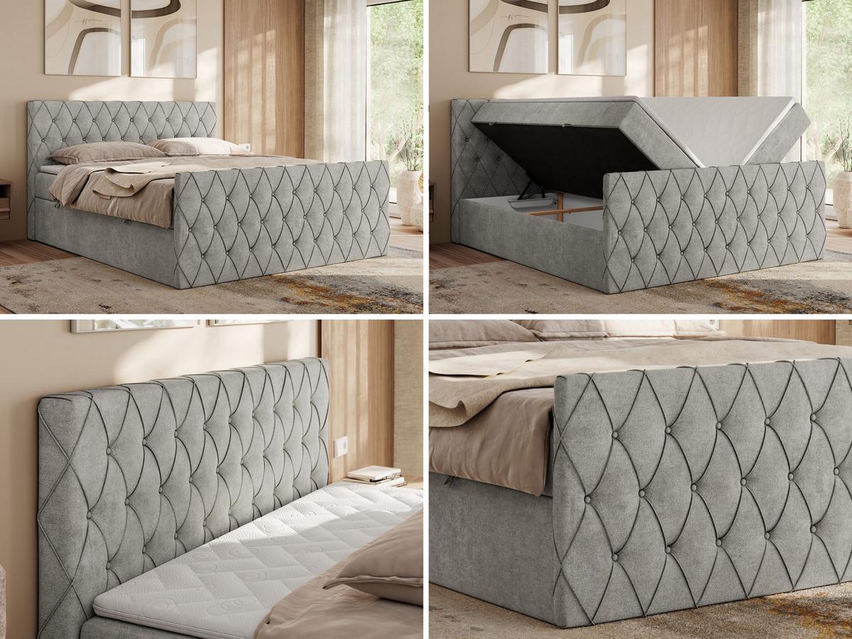 BOXBETT MIREN DUO 120/200 - Hellgrau Strukture - H4 - Hellgrau, Holz/Textil (120/200cm) - MKS
