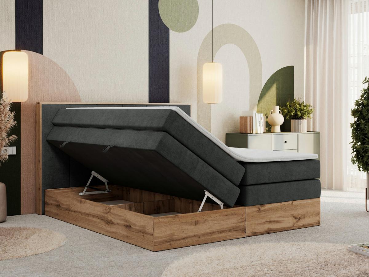 BOXSPRINGBETT ALBERO 1 KING 180/200 Dunkelgrau Strukture - H3 - Dunkelgrau, Holz/Textil (180/200cm) - MKS