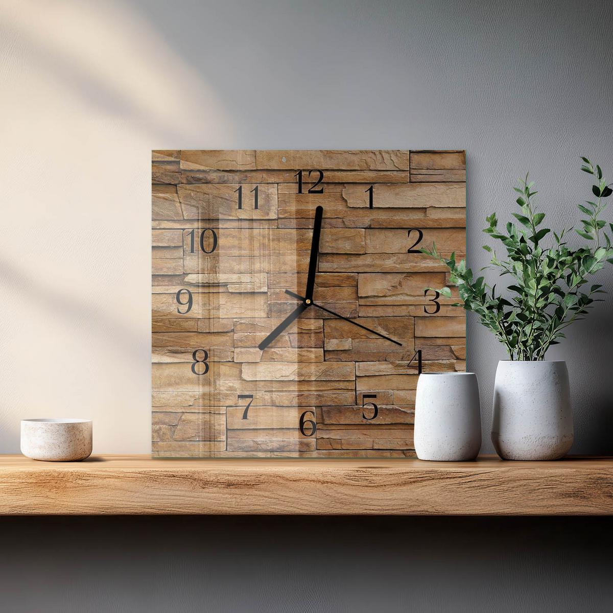 WANDUHR aus Glas 30x30 cm - Klinker - Braun, Glas (30/30/0.4cm) - TULUP