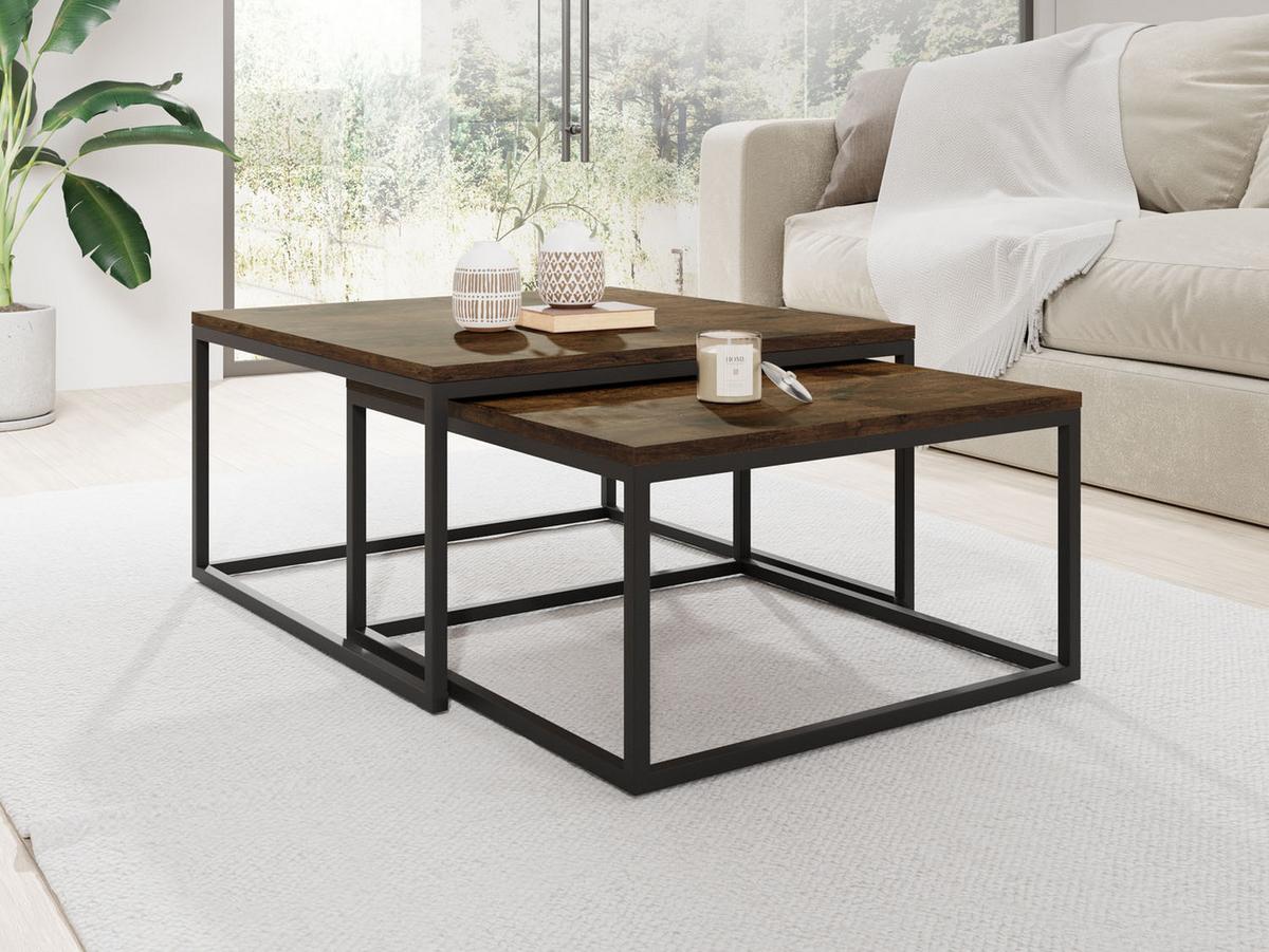 COUCHTISCHE Vella 2er-Set quadratisch, Lefkas Eiche 76/76/39cm + 66/66/34 cm - Alteiche/Schwarz, Holzwerkstoff/Metall (76/76/39cm) - WFL GROUP