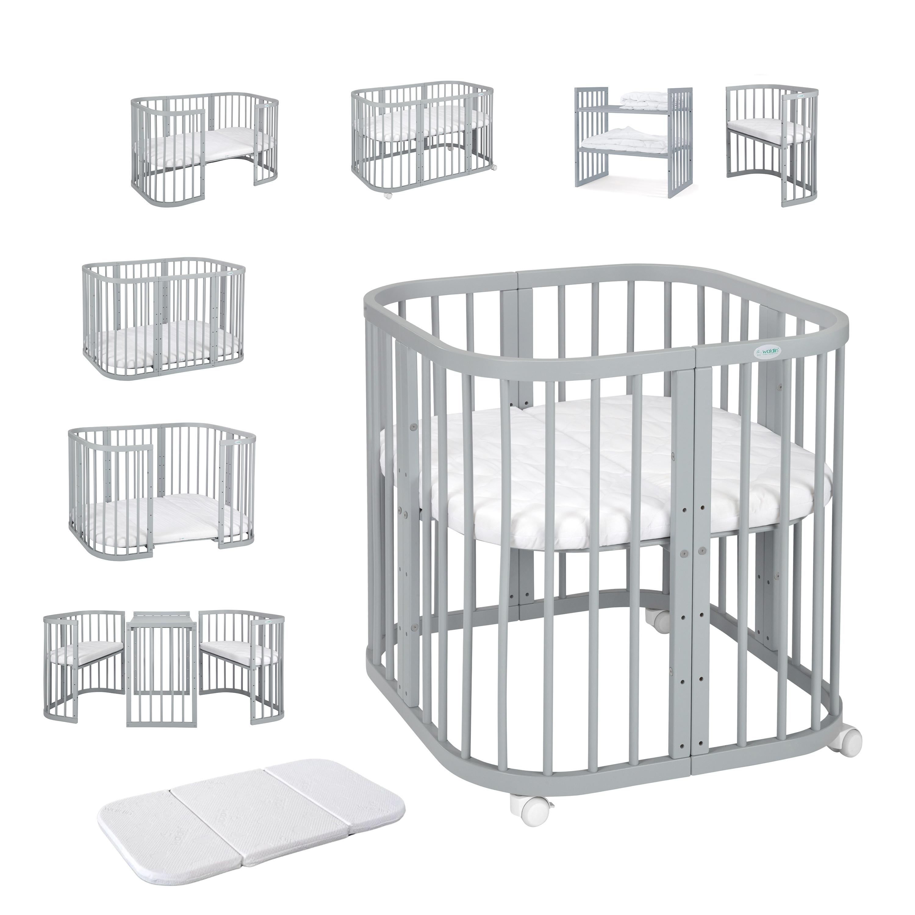 BABYBETT GREY, 7in1 mit Matratze - Grau, Holz (73/123cm) - waldin