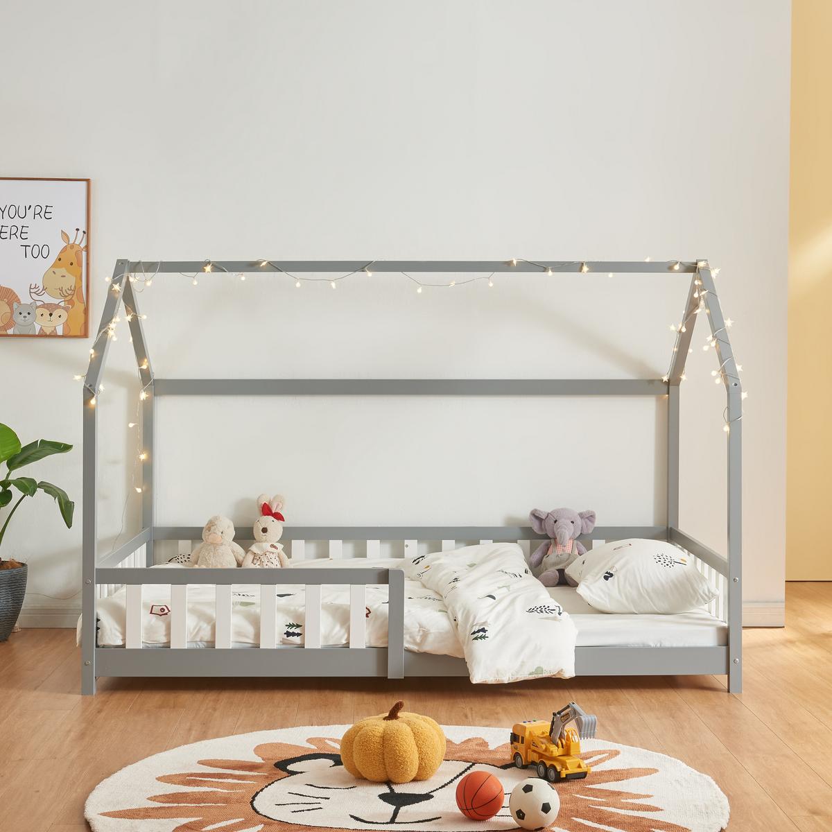 HAUSBETT Hesel - Grau, Holz (120/200cm) - [en.casa]
