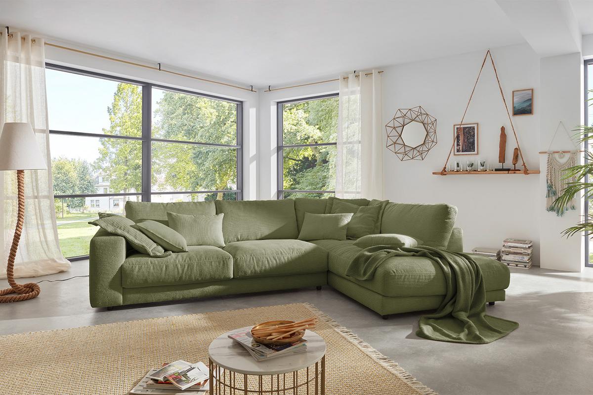ECKSOFA MADELINE Grün Cord - Schwarz/Olivgrün, Kunststoff/Textil (325/224cm) - KAWOLA