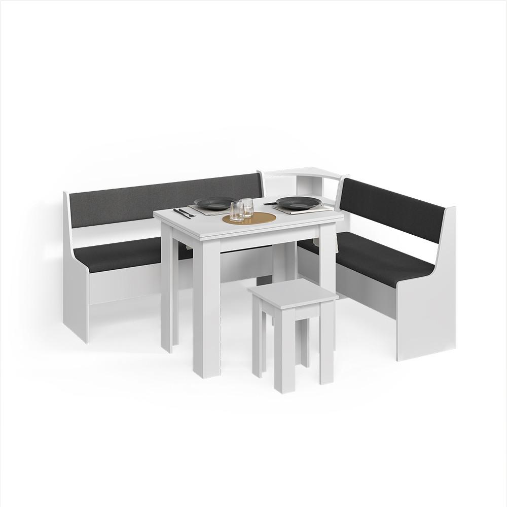 ECKBANKGRUPPE Tiberio Weiß 180 x 150 cm mit Tisch - Weiß, Holzwerkstoff (180/80/150cm) - Livinity®