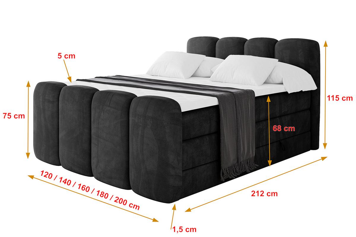 BOXBETT mit Matratze H3|H4 und Lattenrost - NINA-Z KING - 160x200 cm Casablanca - Schwarz - Schwarz Hochglanz, Holzwerkstoff (160/200cm)