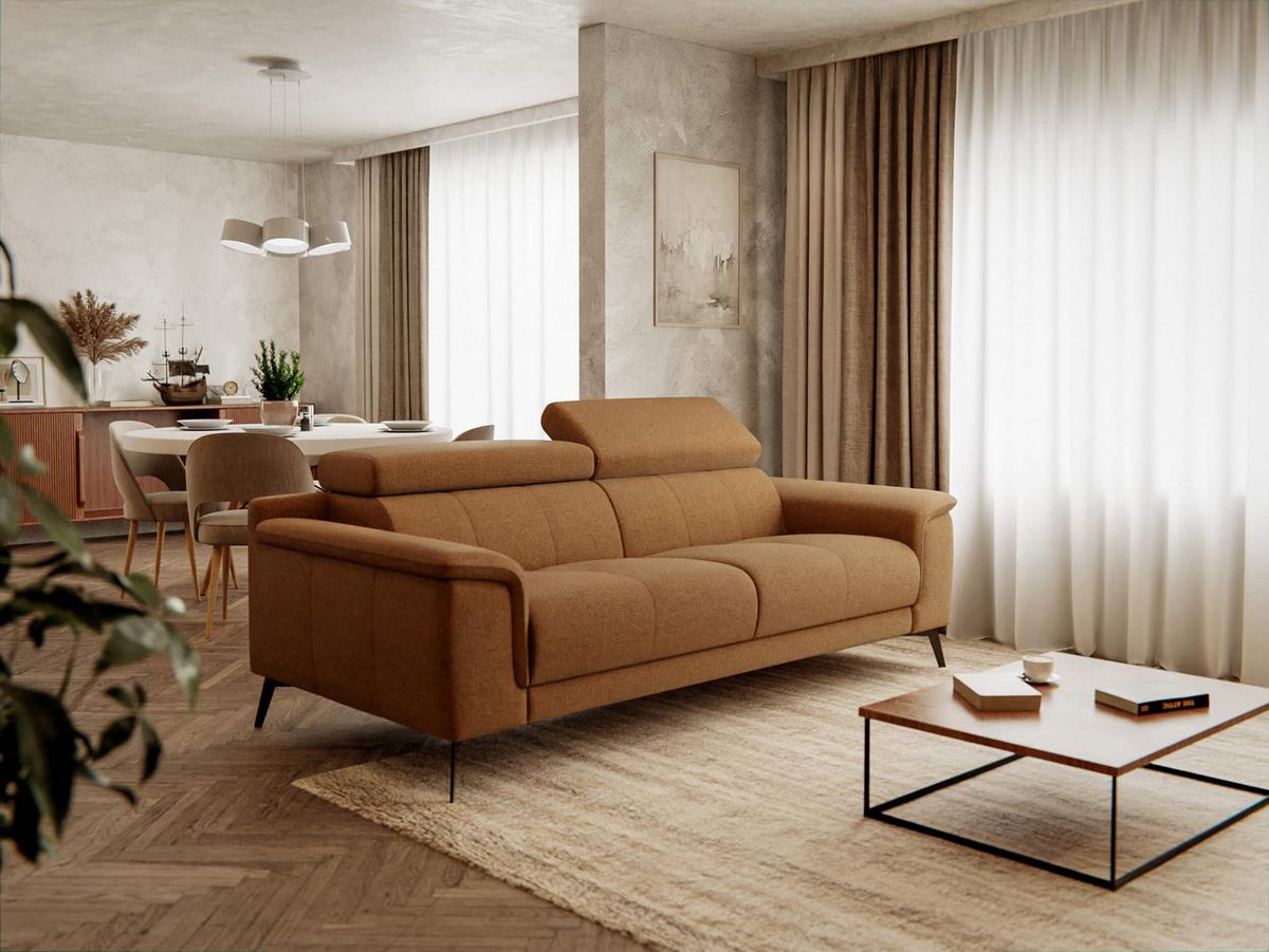 SOFA FIERO 3-Sitzer, orange - Schwarz/Orange, Holzwerkstoff/Textil (212/82/103cm) - Wozimo