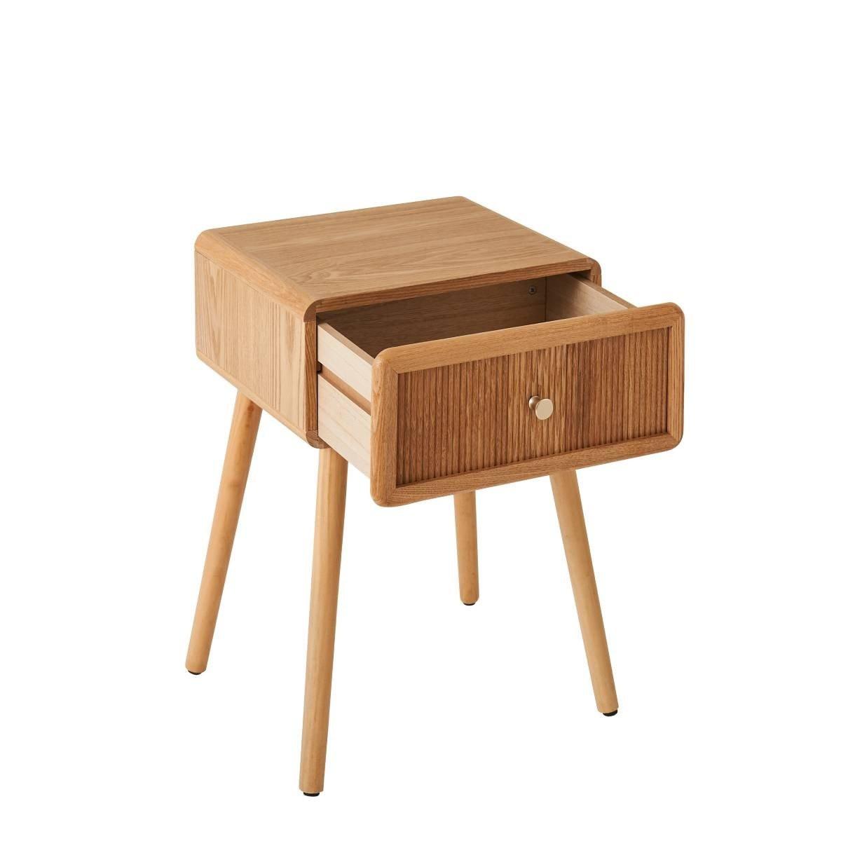 NACHTTISCH mit 1 Schublade und lamellenartiger Front 52/42/35 cm - Eschefarben, Holzwerkstoff (35/52/42cm) - Calicosy