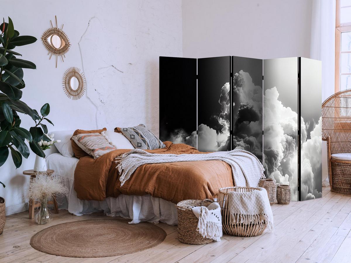 PARAVENT Einseitig Bedruckter 5-tlg 225x172 cm Schwarz-Weisser Himmel - Schwarz, Holz/Textil (225/172/3cm) - Muralo