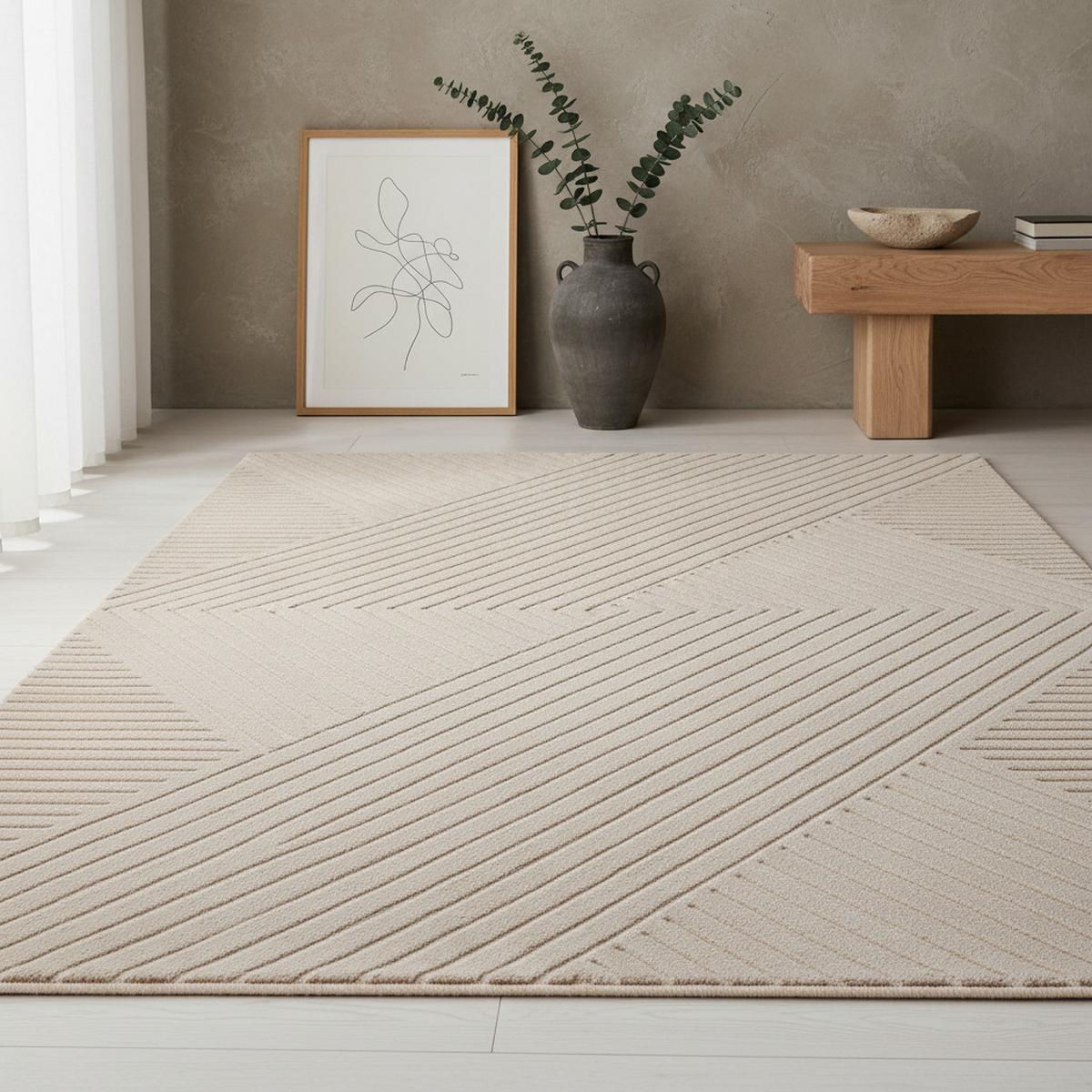 TEPPICH Kurzflor ILLER in Beige, mit 3D-Design, aus Jute, Florhöhe 12 mm, 80 x 150 cm - Beige, Textil (80/150cm) - KADIMA DESIGN