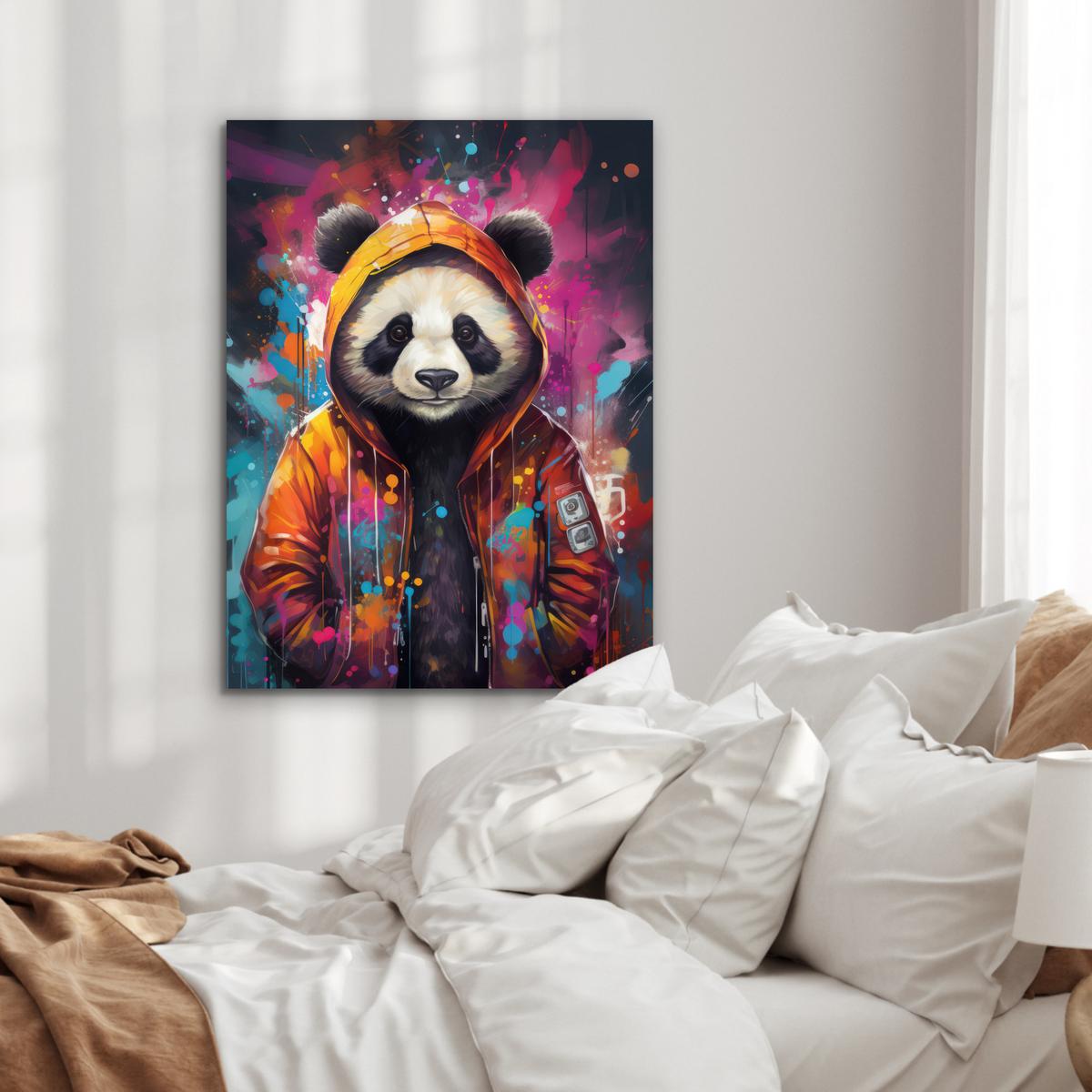 METALLBILD Panda - Jacke - Graffiti - Orange 60x80 cm - Orange, Metall (60/80cm) - MuchoWow