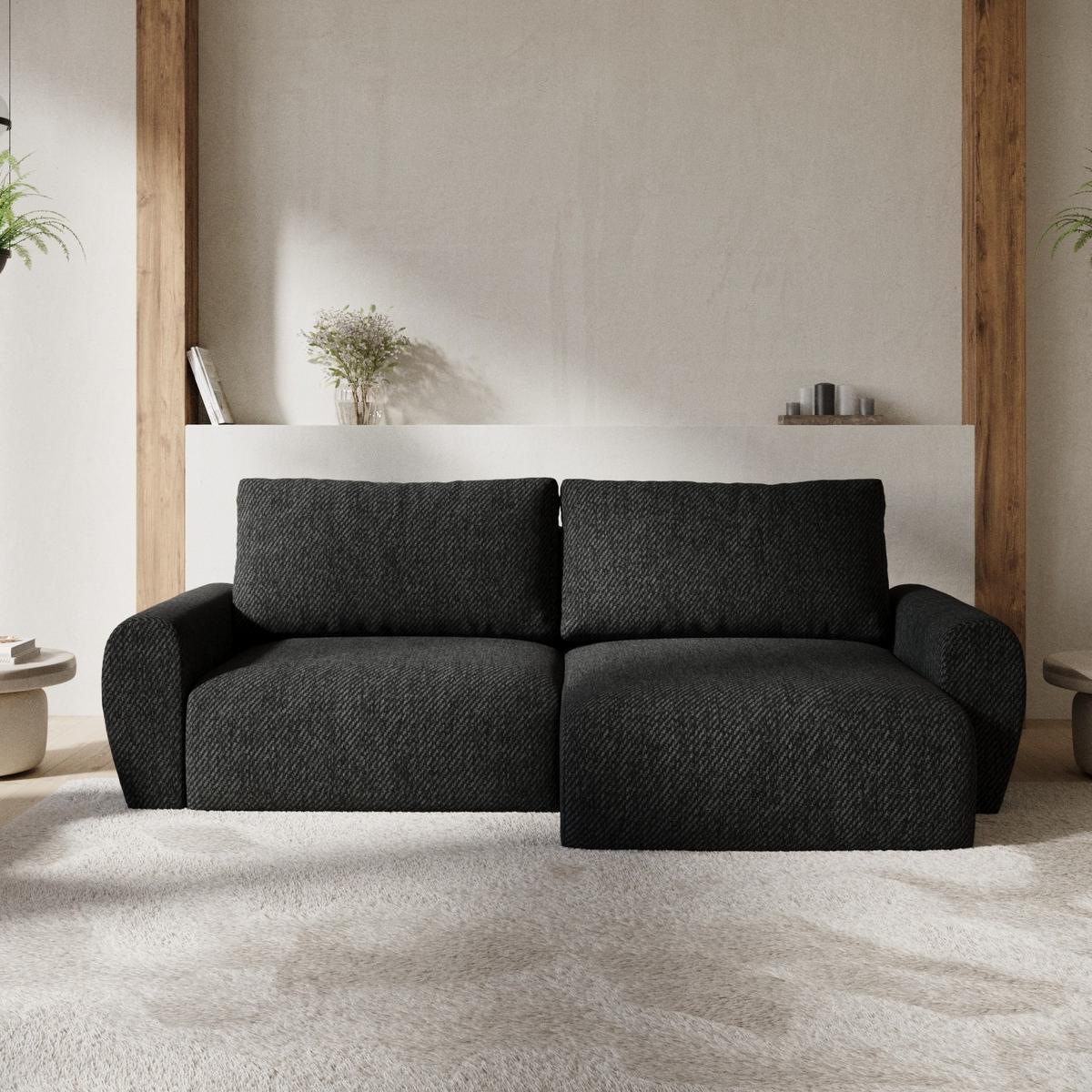 ECKSOFA OMARI mit Schlaffunktion Schwarz im Neve Stoff - Schwarz, Holz/Holzwerkstoff (253/153cm) - AltaBeds