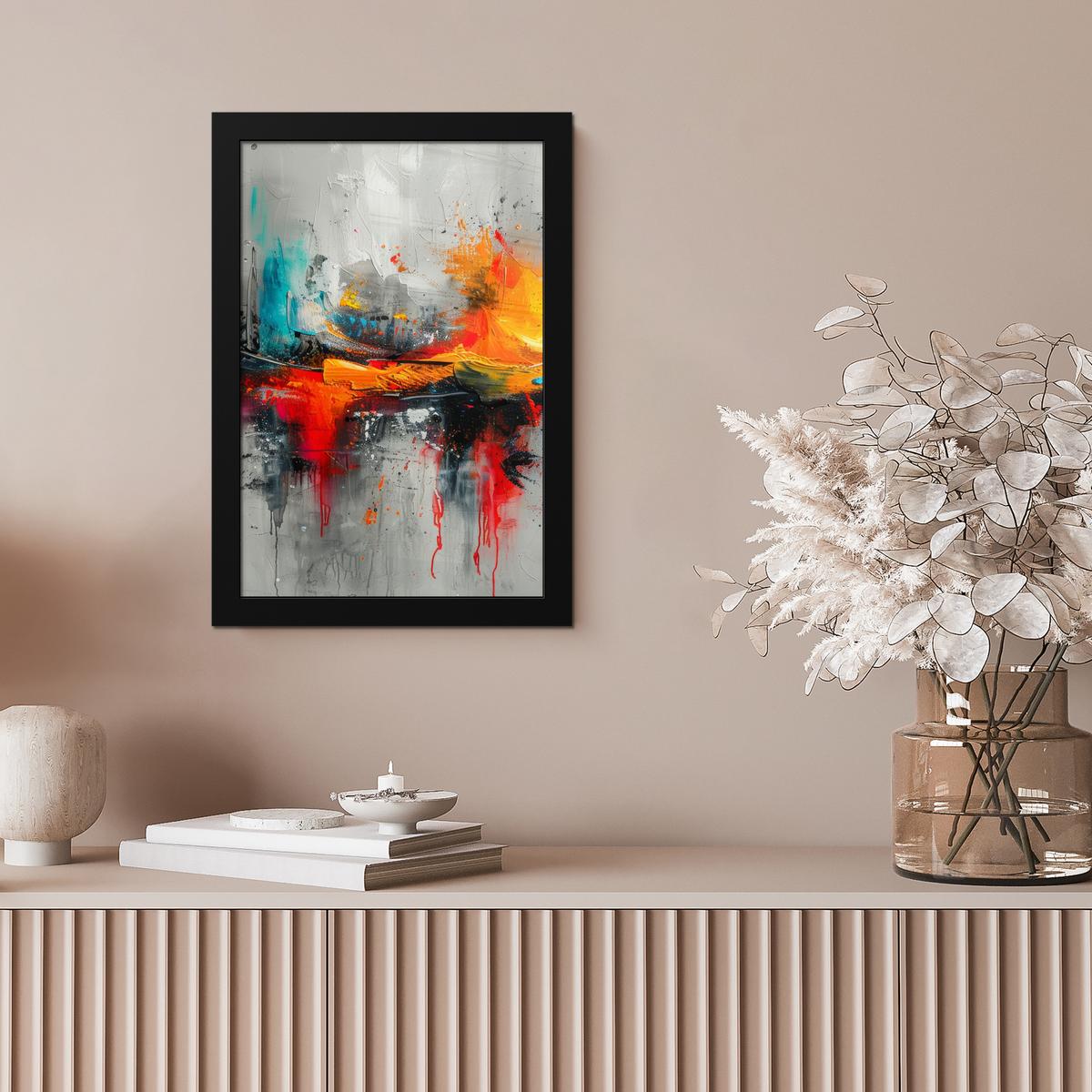 POSTER MIT RAHMEN Moderne Kunst - Orange - Grau - Abstrakt Poster 20x30 cm - Hellgrau, Papier (20/30cm) - MuchoWow
