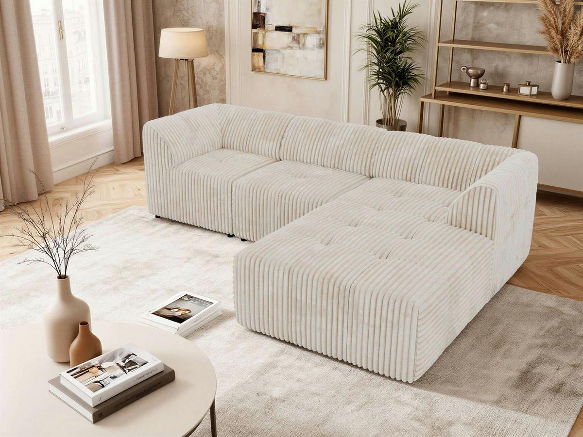 ECKSOFA VORITA L 3M - Beige Cord - Rechts Seite - Beige/Creme, Kunststoff/Textil (176/267cm) - MKS