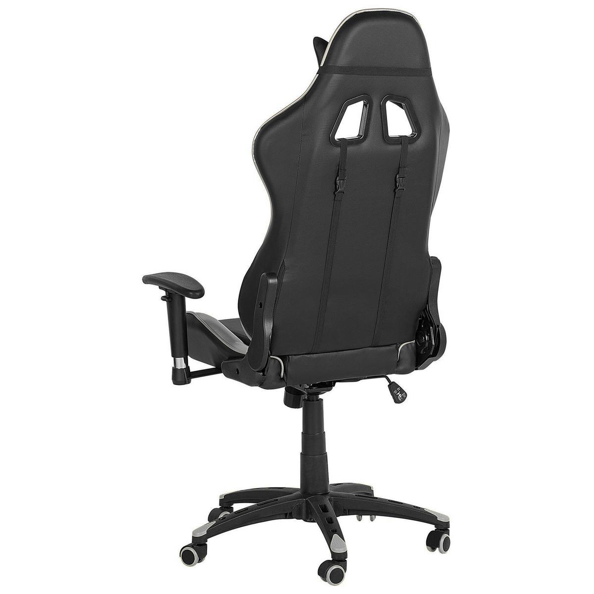 GAMINGSTUHL Kunstleder Schwarz/Silber Knight - Schwarz, Kunststoff/Textil (71/129/71cm) - Beliani