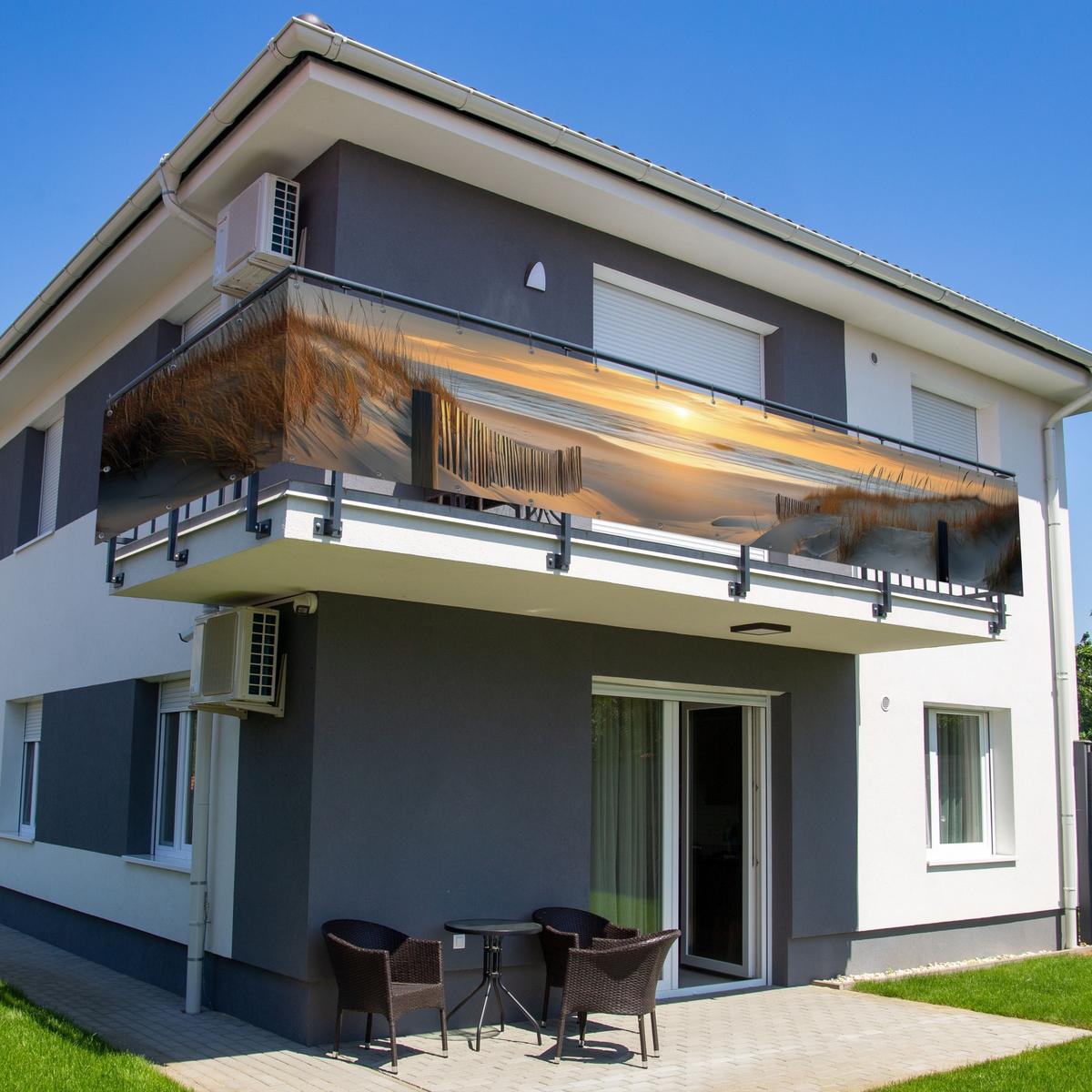 BALKON-SICHTSCHUTZ Strand - Dünen - Sonnenuntergang Balkon Deko 500x75 cm - Sandfarben, Kunststoff (500/75cm) - MuchoWow