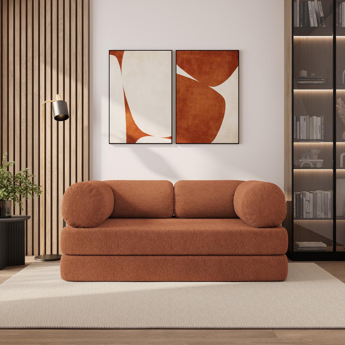 BETTSOFA EIREN aus Schaumstoff Bucle-Stoff Orange Schlaffunktion - Orange, Textil (170/68/80cm) - MASSENO