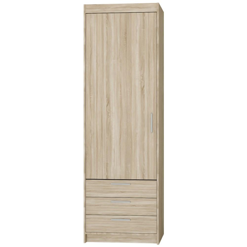 DREHTÜRENSCHRANK Elena mit 1 Tür und 3 Schubladen, Sonoma Eiche - Sonoma Eiche, Holzwerkstoff (60/190/53cm) - Beautysofa