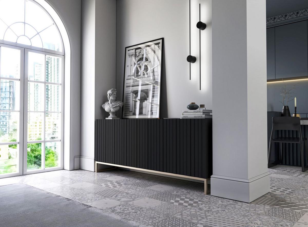 KOMMODE Elpis 3D Schwarz Matt Glamour 168 cm - Schwarz/Kupferfarben, Holzwerkstoff/Metall (168/72/36.5cm) - Meble Lindner