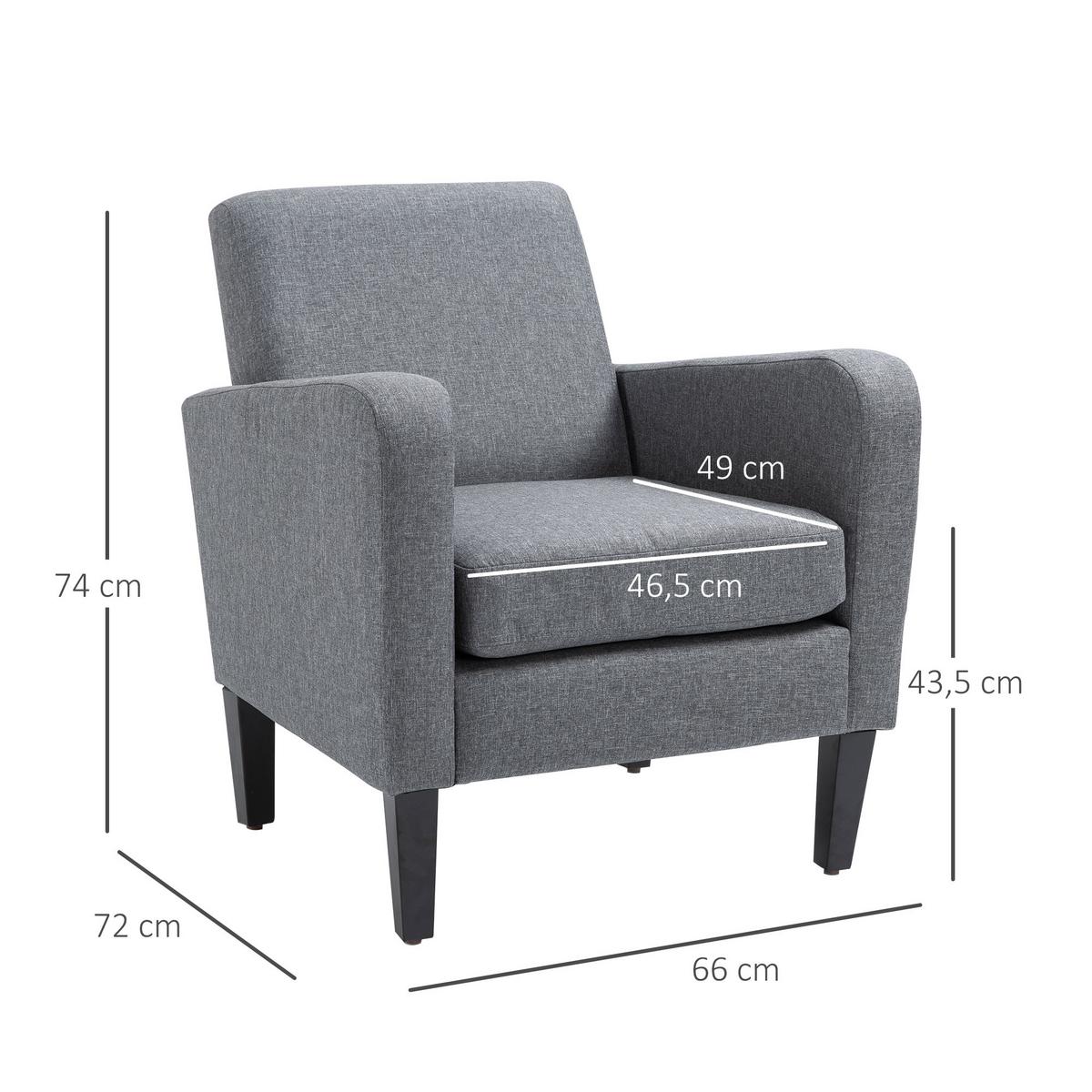 SESSEL mit Rückenlehne, abgerundeten Armlehnen Gepolstert Loungesessel Hellgrau - Hellgrau, Textil (72/74/66cm) - HOMCOM