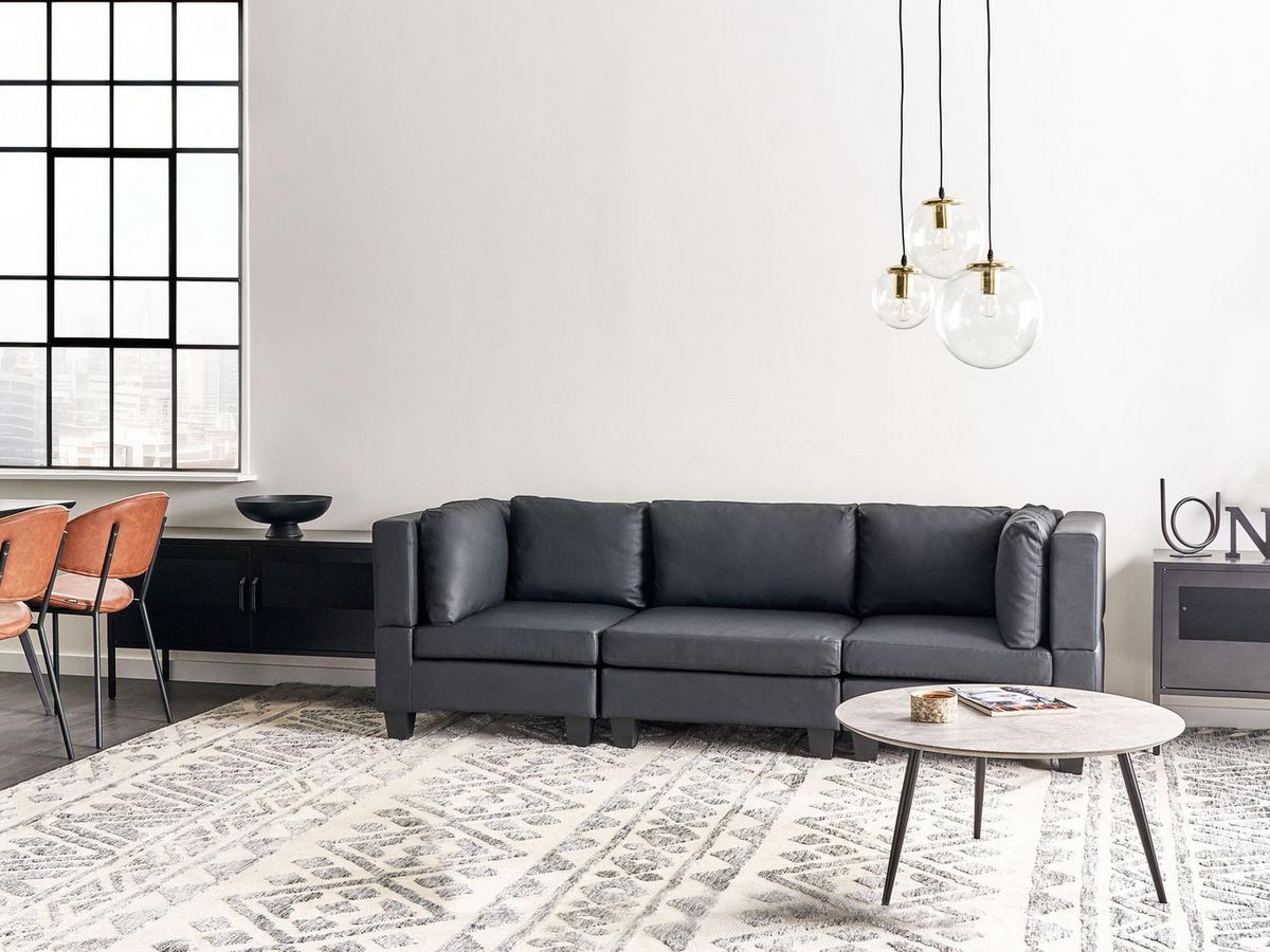3-SITZER-MODULSOFA Schwarz Kunstleder Unstad - Schwarz, Kunststoff (228/72/76cm) - Beliani