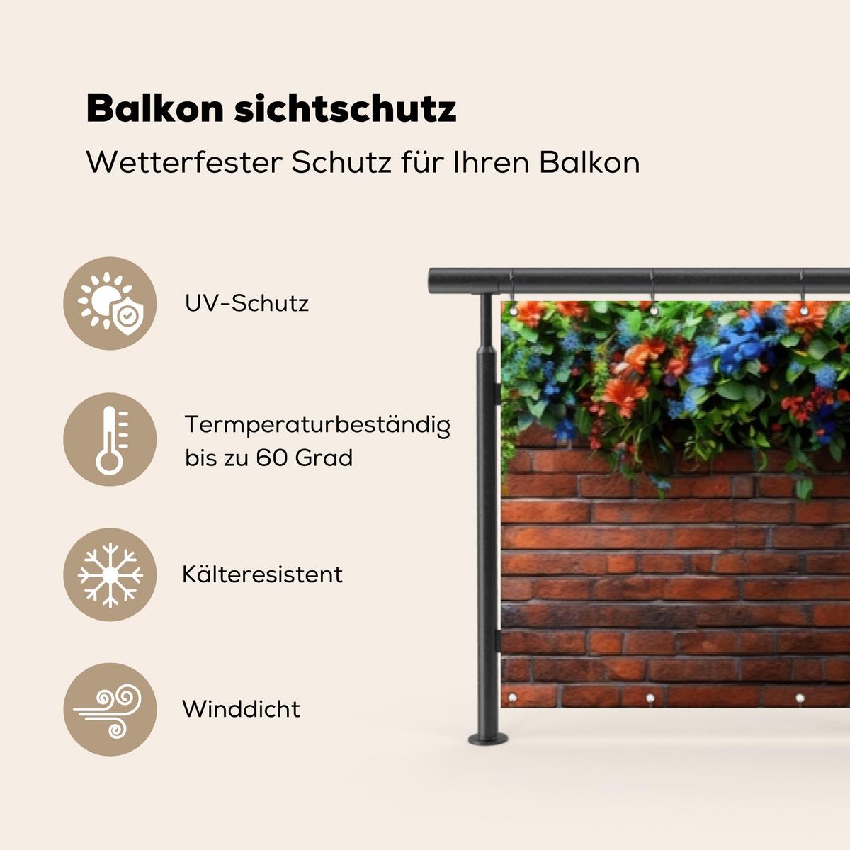 BALKON-SICHTSCHUTZ Blumen - Wand - Grün - Orange Groß 500x90 cm - Rotbraun, Kunststoff (500/90cm) - MuchoWow