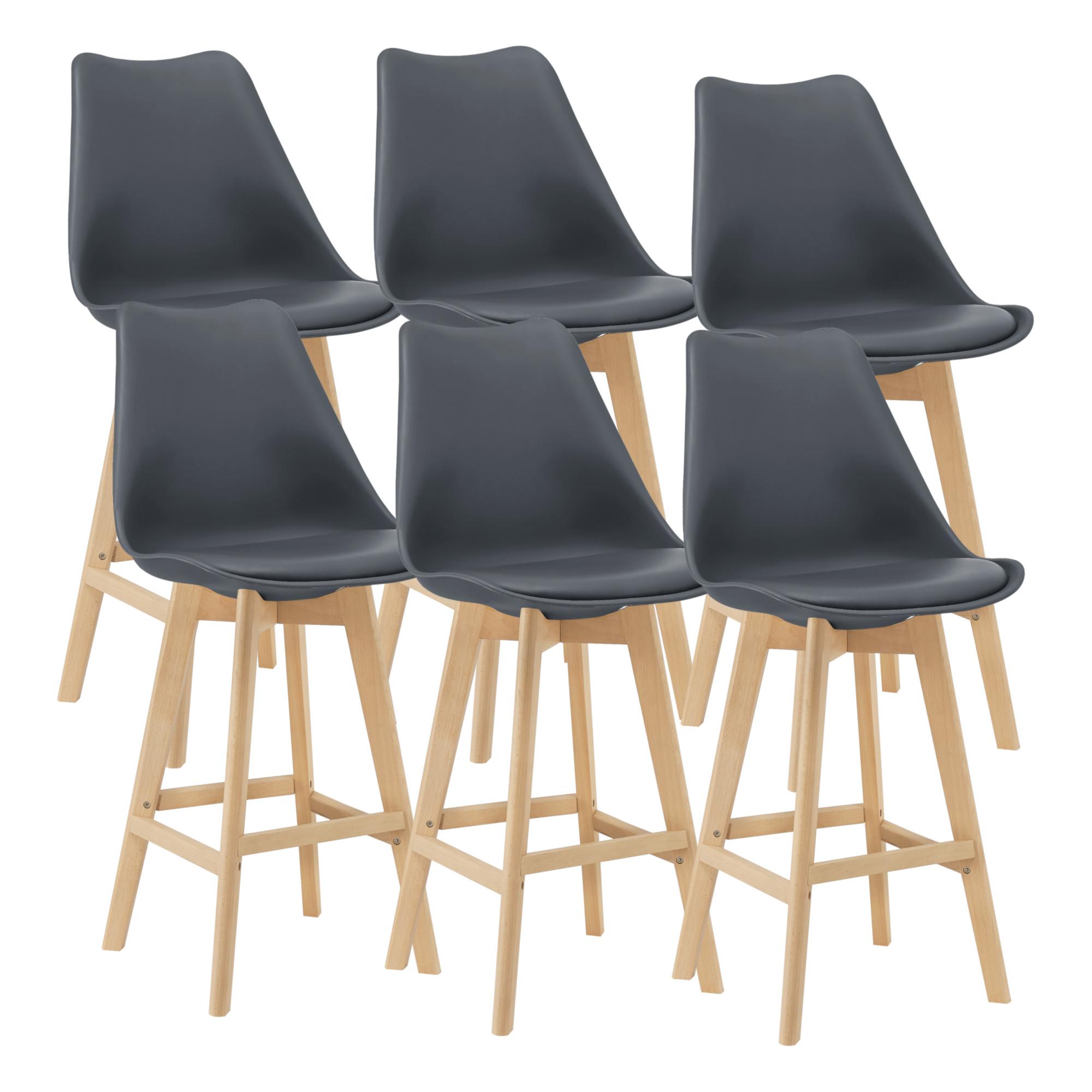 BARSTUHL Lublin 6er-Set - Grau, Leder (48/105/58cm) - [en.casa]