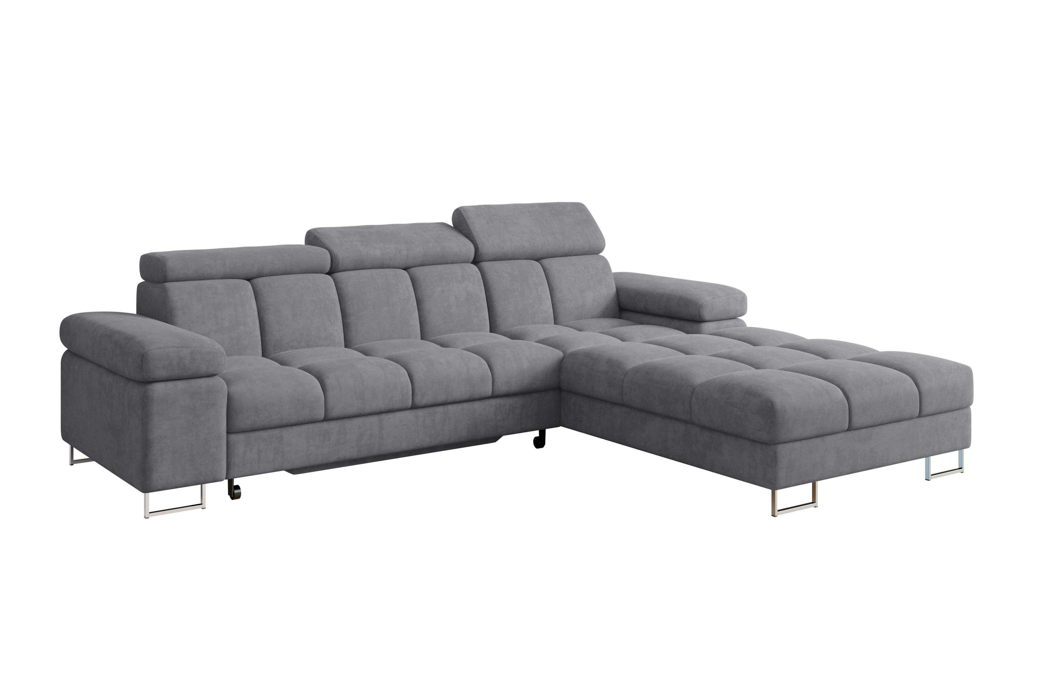 ECKSOFA mit Schlaffunktion Ottomane Rechts COMA L 271x203x79 Grau Velours - Grau, Holzwerkstoff/Textil (203/271cm) - ALTDECOR