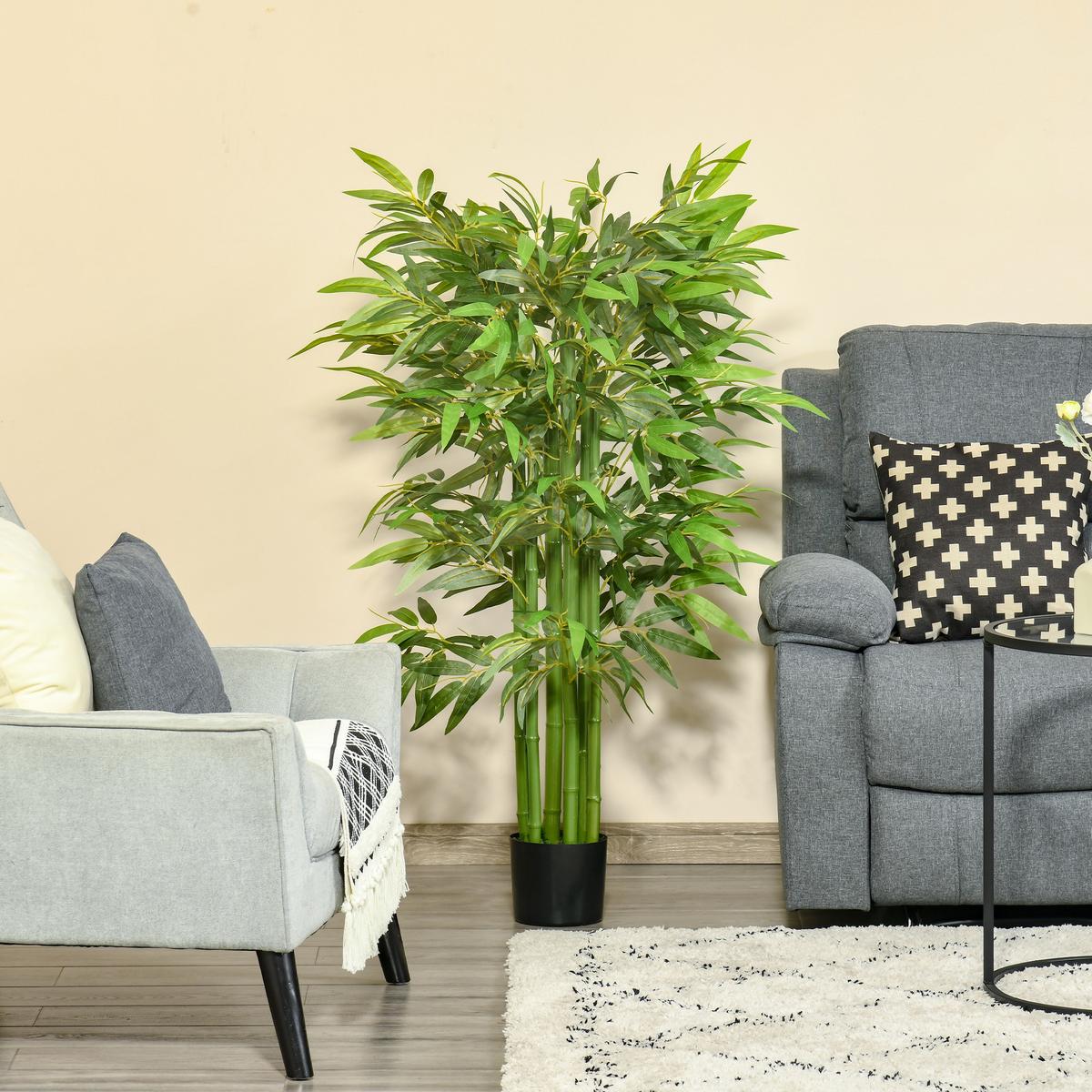 KÜNSTLICHE Bambus groß 140 cm Kunstpflanze, künstliche Pflanzen im Topf - Schwarz/Grün, Kunststoff/Textil (140cm) - HOMCOM
