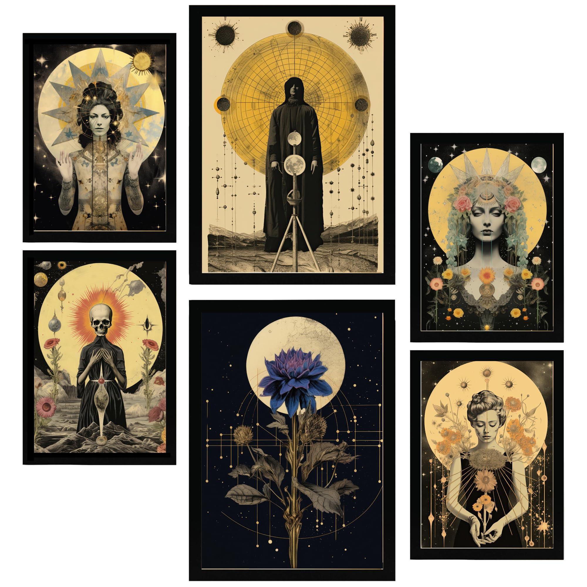 POSTER Set Mit 6 Mystischen & Esoterischen SternenA3 & A4 Schwarzer Rahmen - Schwarz, Papier (29/3cm) - Nacnic