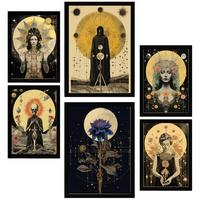 POSTER Set Mit 6 Mystischen & Esoterischen SternenA3 & A4 Schwarzer Rahmen - Schwarz, Papier (29/3cm) - Nacnic