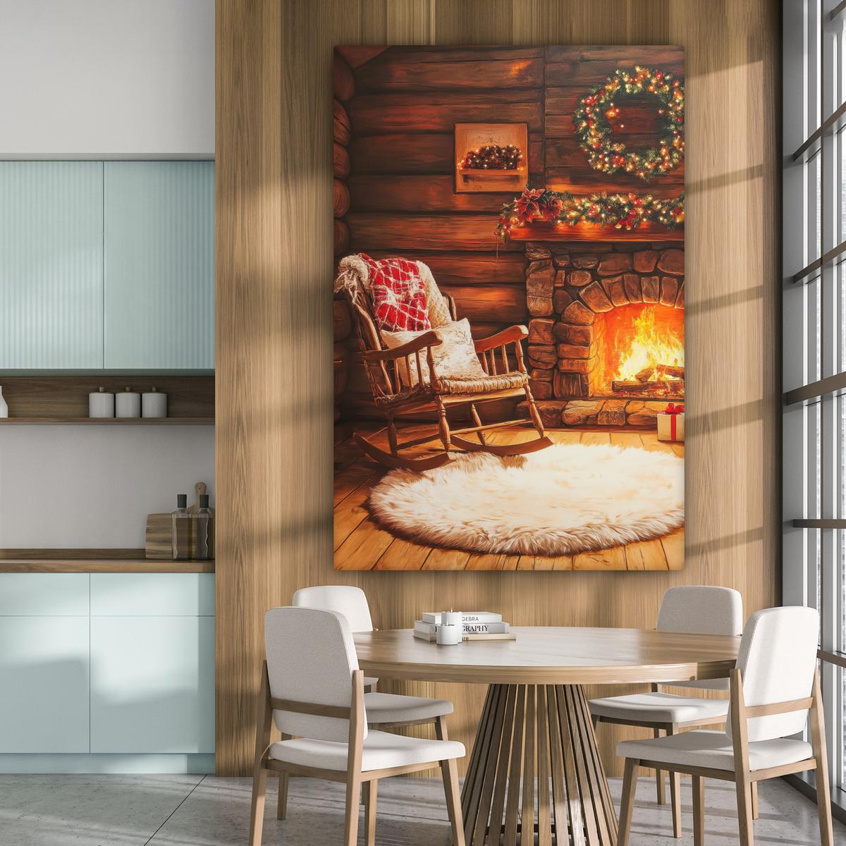 LEINWANDBILD Winter - Weihnachten - Zuhause - Kamin Deko Groß 90x140 cm - Bernsteinfarben, Textil (90/140cm) - MuchoWow