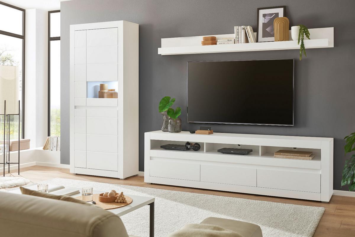 WOHNWAND weiß matt, Evoke Eiche, Wohnkombination 3-teilig, Soft-Close-Funktion - Eichefarben/Silberfarben, Holz/Holzwerkstoff (312/198/42cm) - Furn.Design