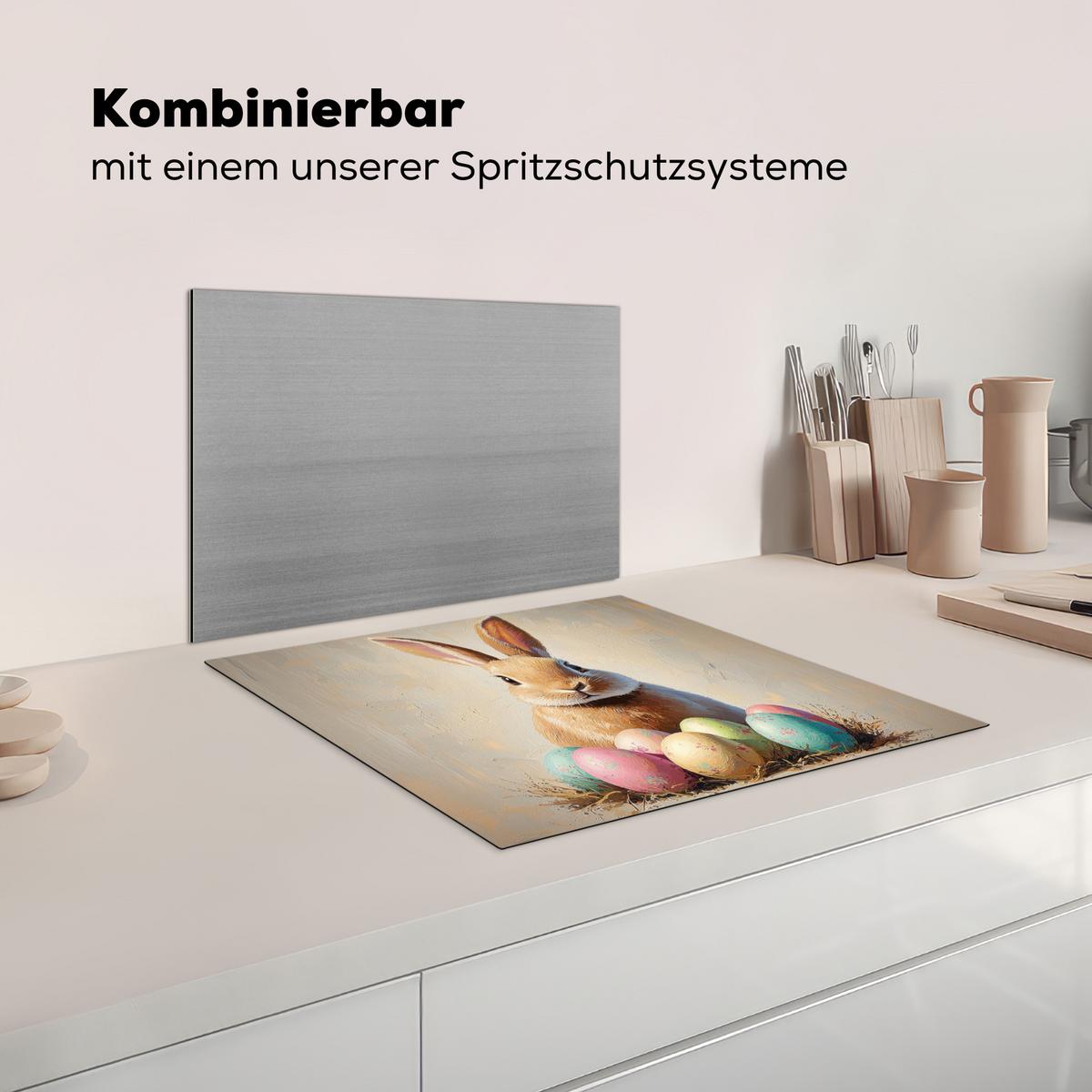 HERDABDECKPLATTE Osterhase - Pastell - Eier Ceranfeldabdeckung 59x52 cm - Beige, Kunststoff (59/52/0.2cm) - MuchoWow