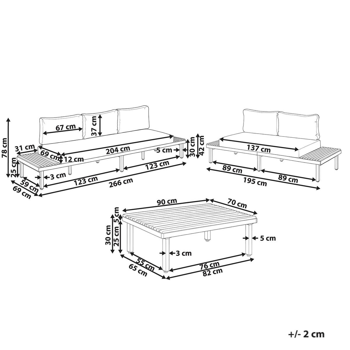 LOUNGE-SET mit Tisch 5-Sitzer Akazienholz Dunkelgrau Fivizzano - Dunkelgrau/Braun, Holz - Beliani