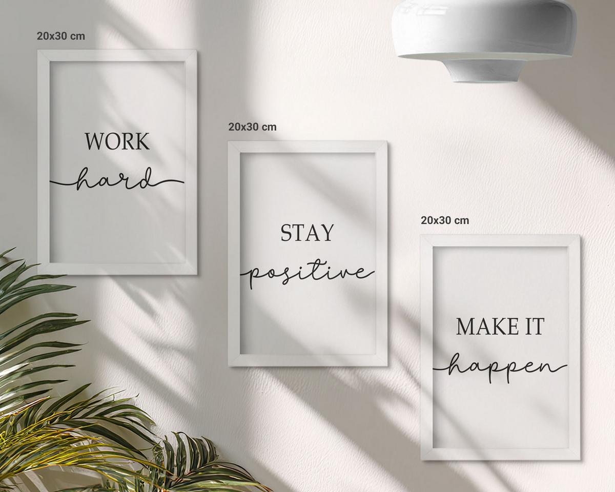 BILDER SET 3er Set - 20x30 cm Weißer Rahmen - Minimalistische Motivationsinschriften - Weiß, Kunststoff (20/30cm) - TULUP