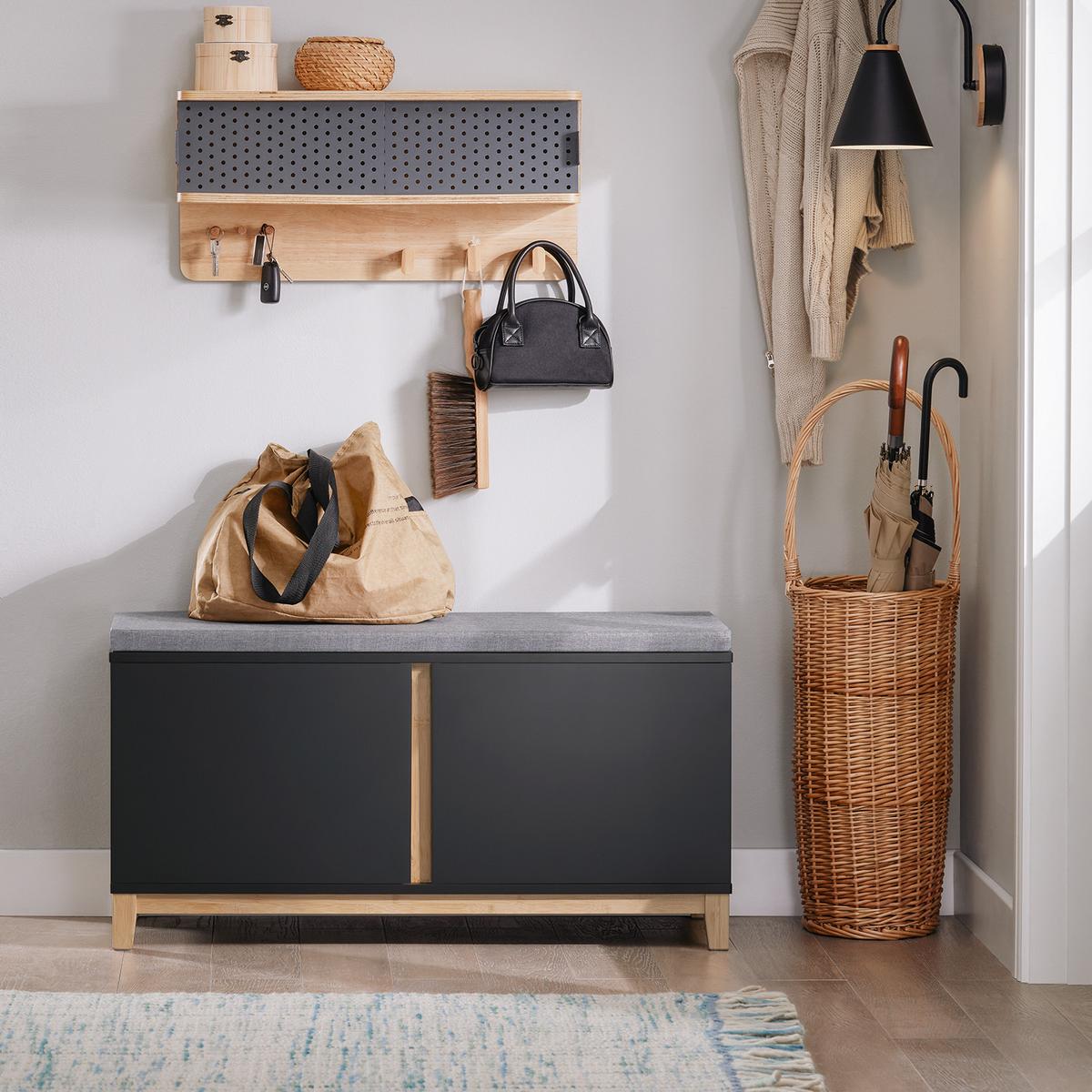 SCHUHBANK Schwarz-Natur - Schwarz, Holz/Holzwerkstoff (90/46/34cm) - SoBuy