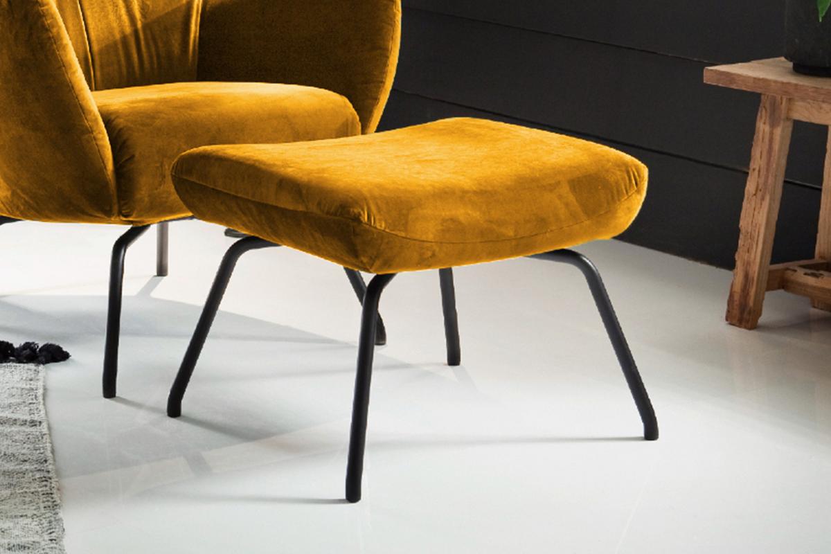 HOCKER LOTTE Gelb Velvet - Currygelb, Textil/Metall (57/44/52cm) - KAWOLA