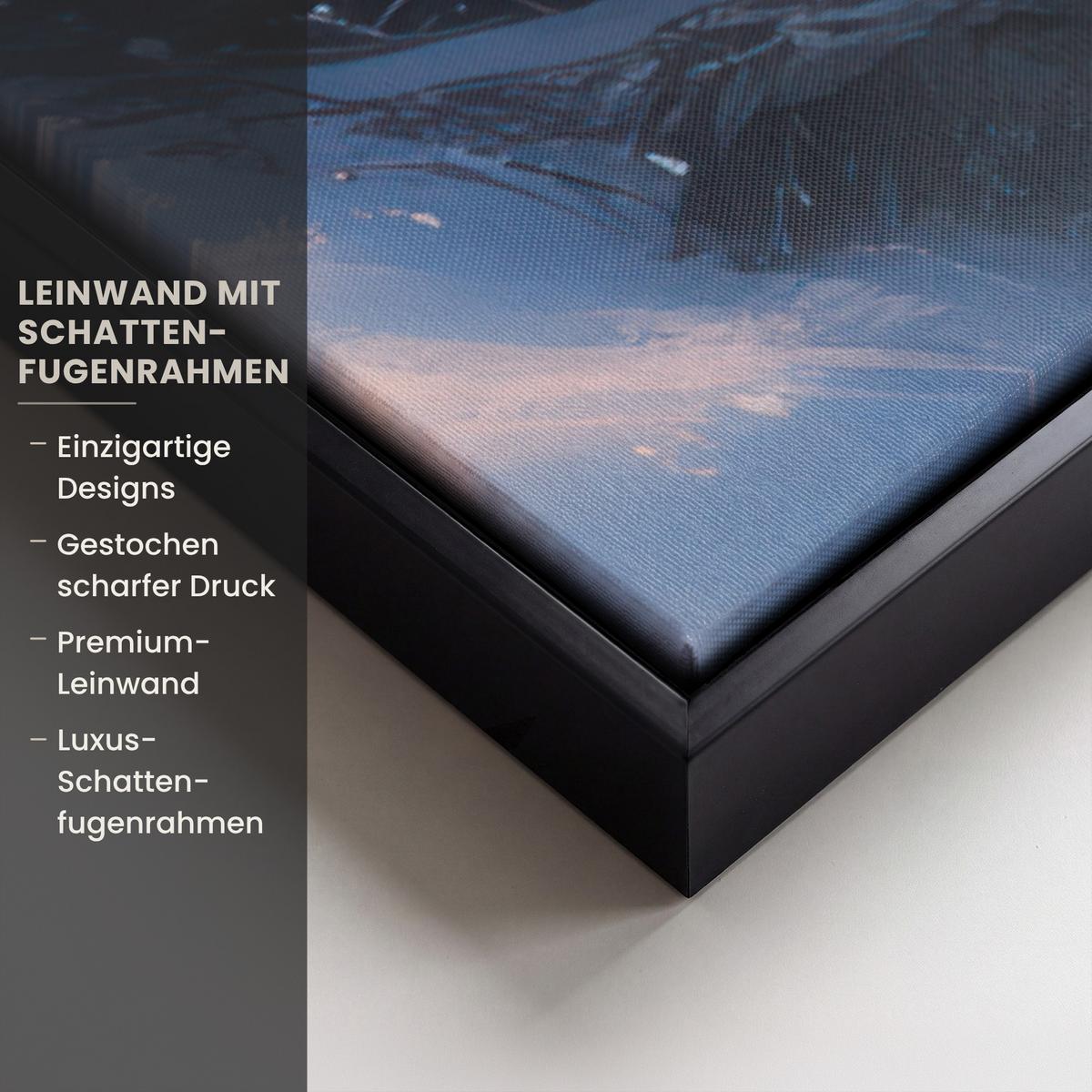 LEINWAND Bilder mit Rahmen - Weihnachtszug - Schnee - Winter - Weihnachten - 90x60 - Dunkelrot, Textil (90/60cm) - MuchoWow