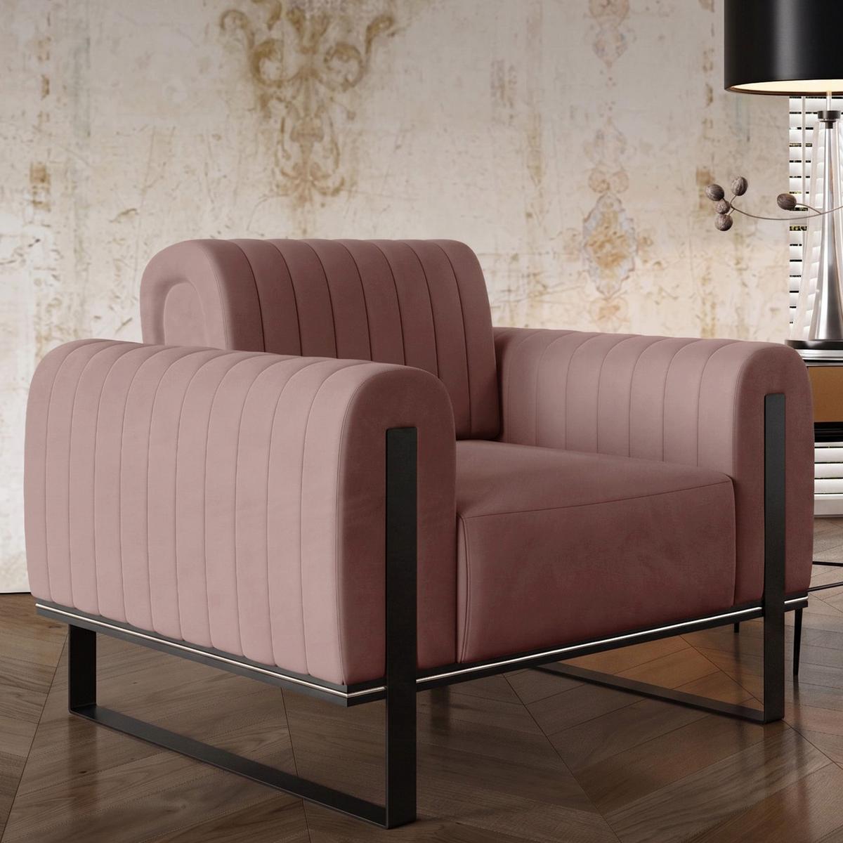 SESSEL Parissa 106 cm - Pink/Schwarz, Holz/Metall (106/79/92cm) - Selsey