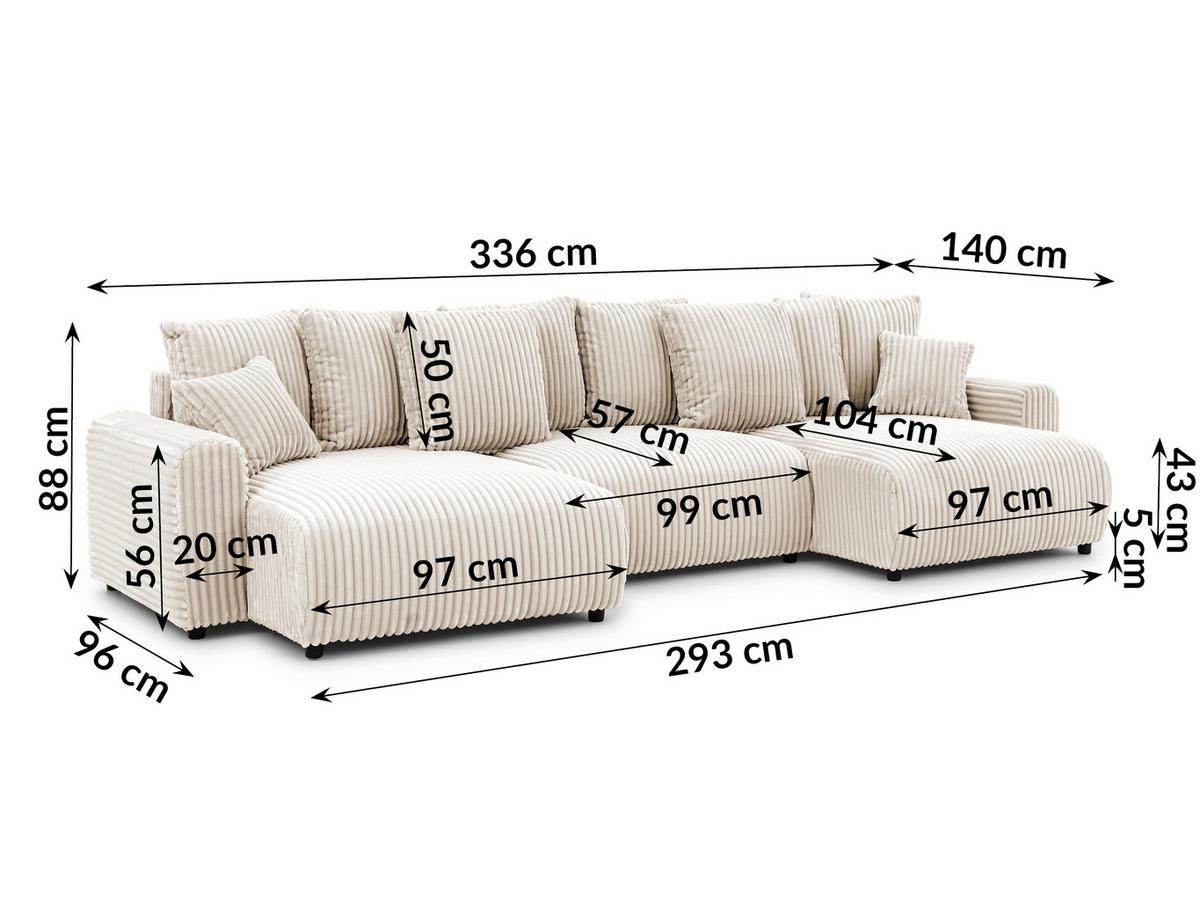 WOHNLANDSCHAFT Calma mit Schlaffunktion und Bettkasten im Bumpy-Design aus weichem Creme Plüschcord - Beige/Creme, Holz/Textil (336/88/140cm) - S-Style