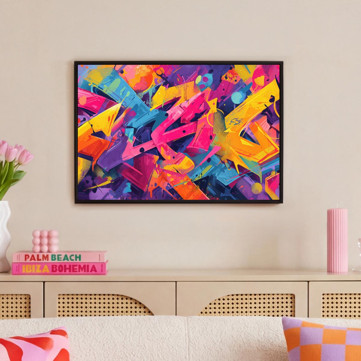 LEINWAND Bilder mit Rahmen - Abstrakt - Formen - Farbenfroh - 60x40 - Magenta, Textil (60/40cm) - MuchoWow
