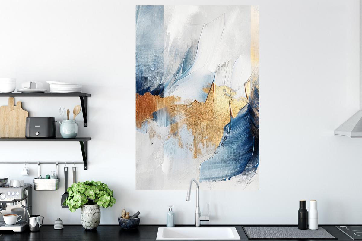 WANDTATTOO Gold - Blau - Aquarell - Kunst - Modern Wandaufkleber 80x120 cm - Hellblau, Kunststoff (80/120/0.1cm) - MuchoWow