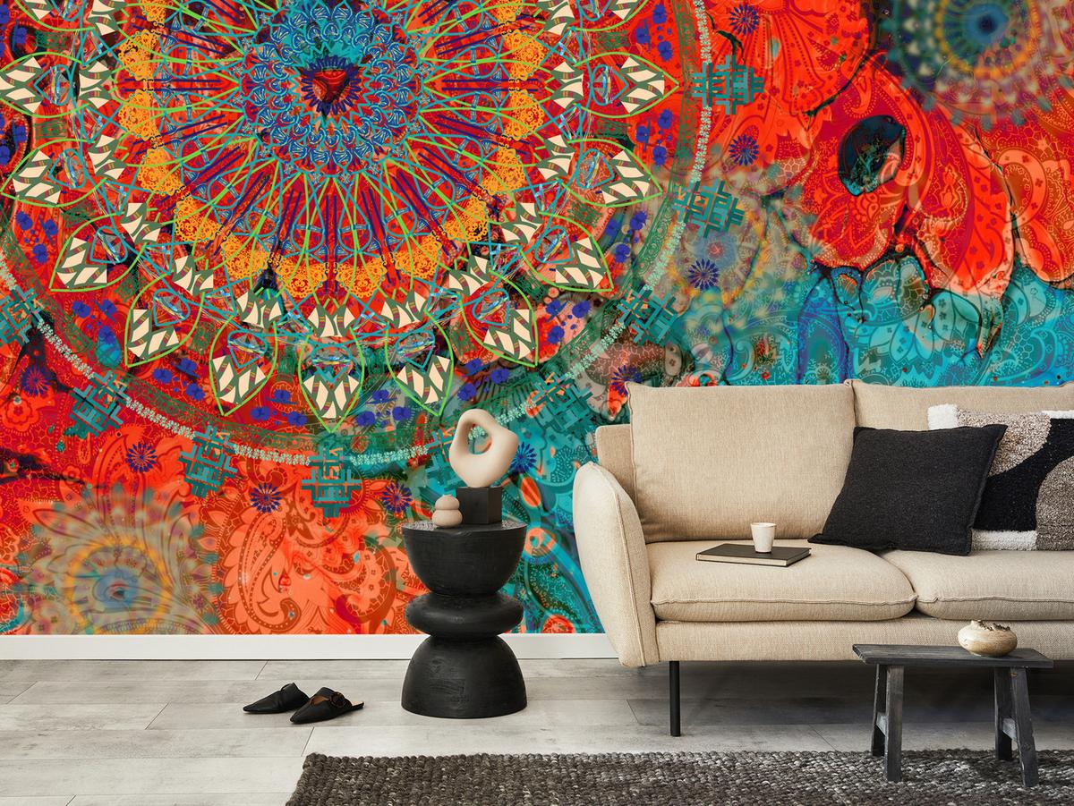 FOTOTAPETE für Wohnzimmer Farbenfrohe Mandalas Abstraktion Muster 350x256 - Multicolor, Papier (350/256cm) - Muralo