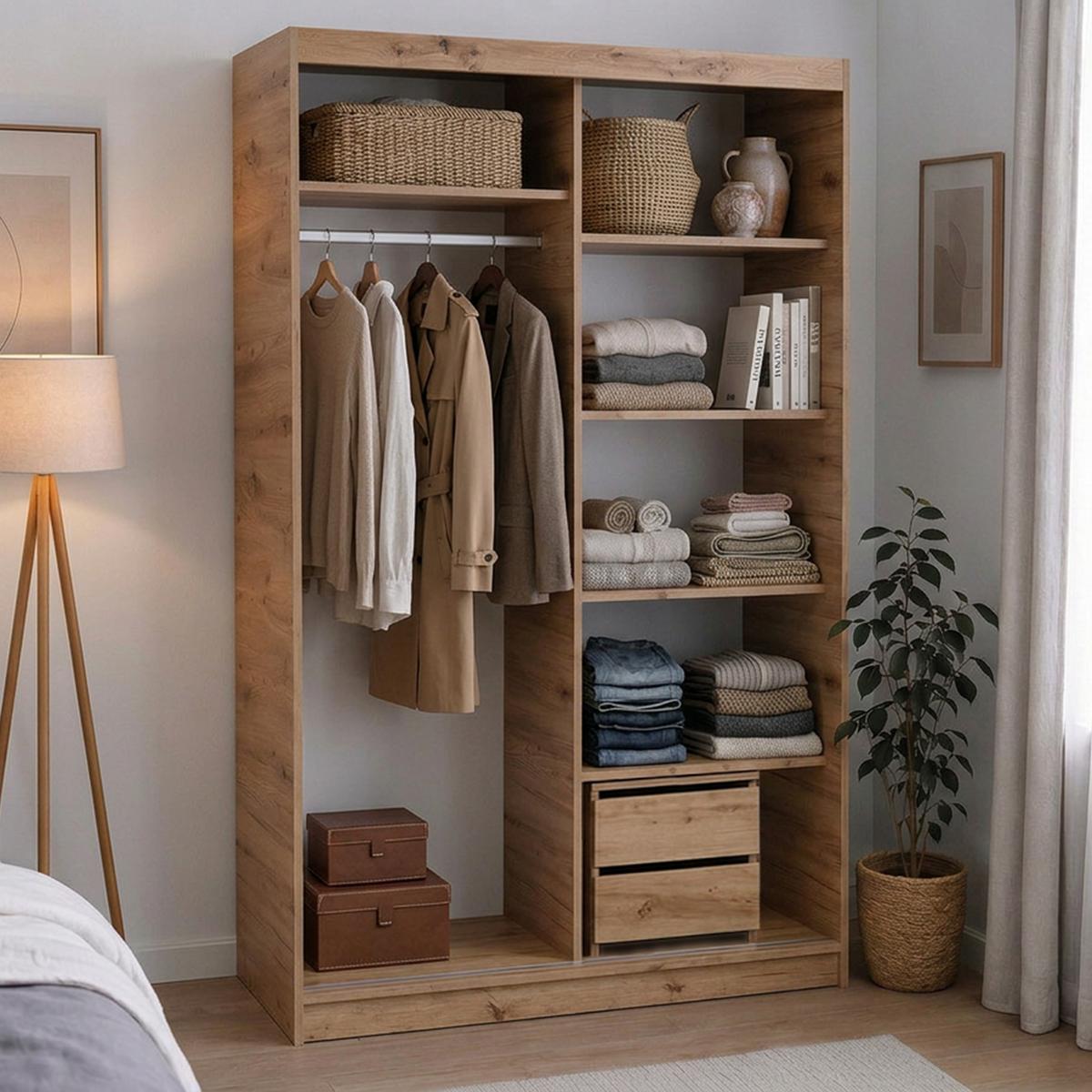 SCHWEBETÜRENSCHRANK Donatello mit 2 Türen und Schubkasteneinsatz, 120 cm, eiche Artisan - Eiche Artisan, Holzwerkstoff (120/205/60cm) - Beautysofa