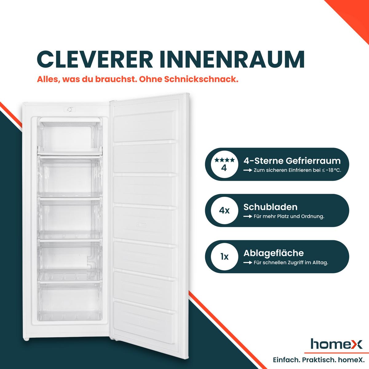 GEFRIERSCHRANK FS1682E-W groß - 168L Nutzinhalt, 4-Sterne Gefrieren, Freezer, leise 37 dB, weiß - Weiß, Kunststoff/Metall (54.5/142.5/57.5cm) - homeX