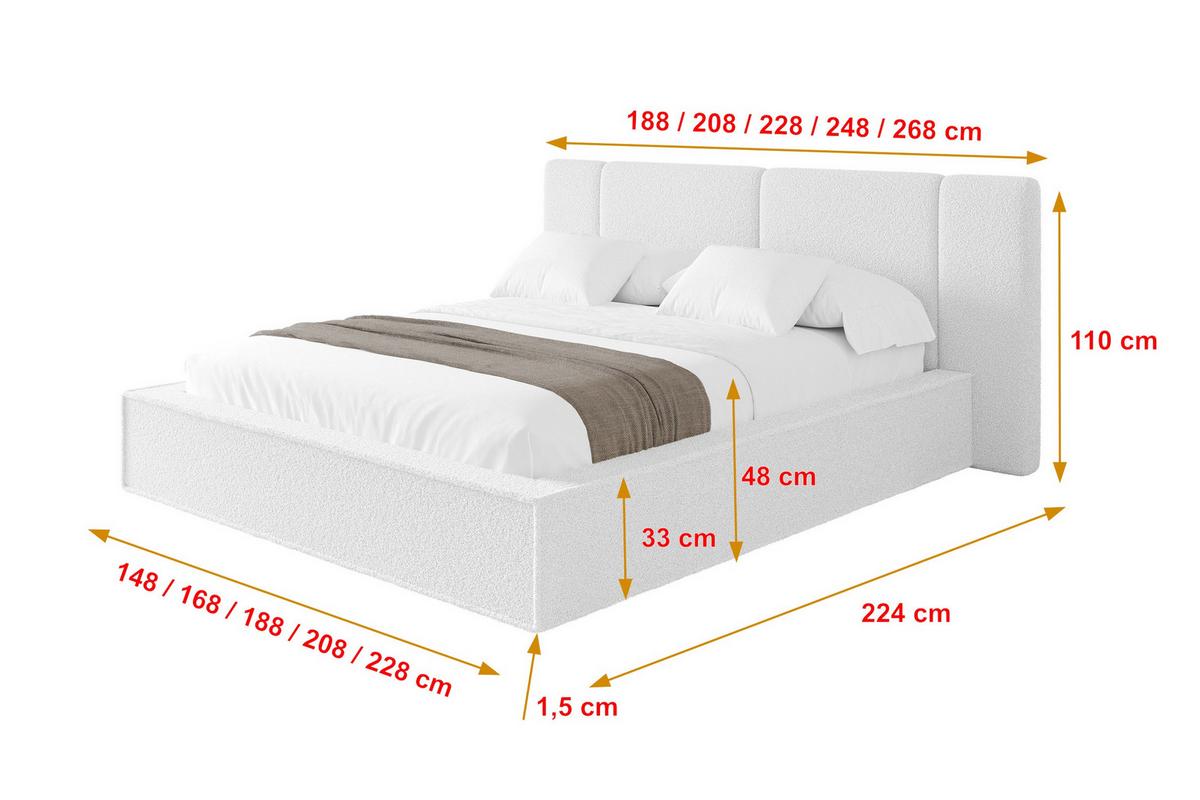 POLSTERBETT mit Bettkasten und Lattenrost, Bett mit Matratze H3/H4 - RIVO 180x200 Weiß - Weiß, Holzwerkstoff/Textil (180/200cm) - ALTDECOR