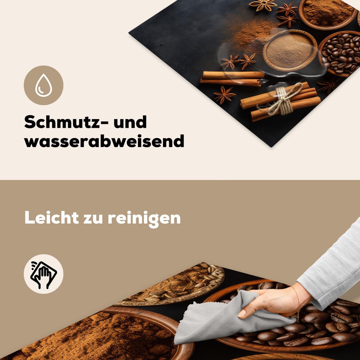 HERDABDECKPLATTE Zimt - Beton - Kaffee - Zimtstangen - Gewürze Abdeckung Ceranfeld 57.6x51.6 cm - Mokka, Kunststoff (57.6/51.6/0.2cm) - MuchoWow