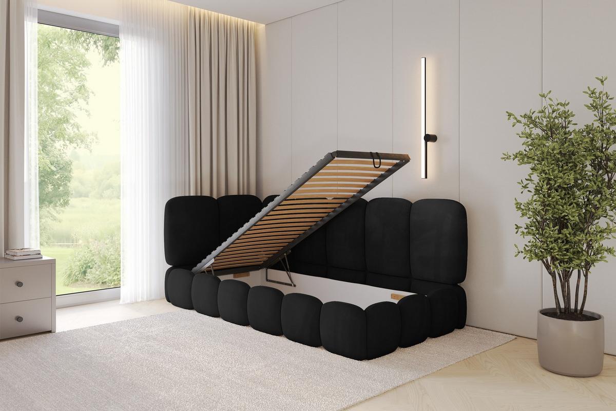 EINZELLBETT Jugendbett mit Bettkasten, Rechts - AVRY 90x200 Schwarz - Anthrazit/Schwarz, Holzwerkstoff/Textil (90/200cm) - ALTDECOR