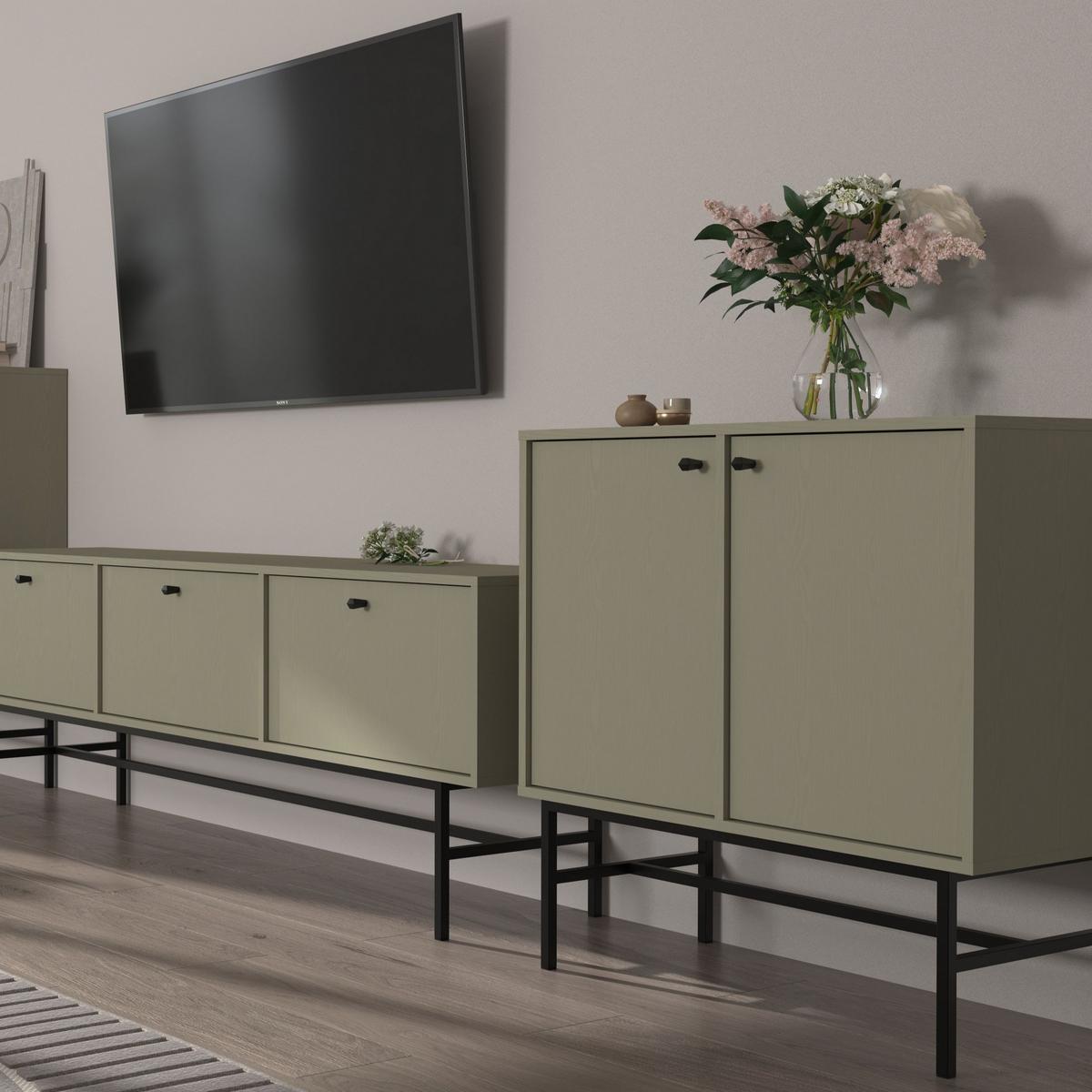 KOMMODE TORINO 84/86/41 cm mit 2 Türen Hellgrün - Hellgrün/Grau, Holzwerkstoff (84/86/41cm) - MASSENO