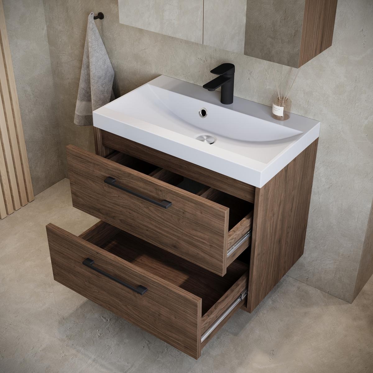 BADMÖBEL-SET Florence 3 Teile Walnuss Braun - 60 x 35 x 51 cm - Eichefarben, Holz (60/51/35cm) - Badplaats
